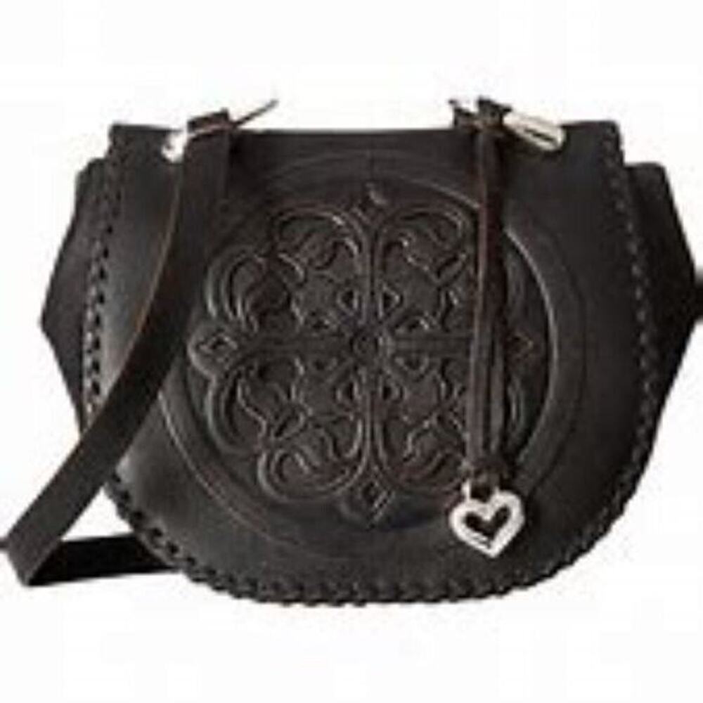 BRIGHTON FERRARA GISELLA 3D LEATHER MEDALLION SADDLE BAG CROSSBODY Retail $350